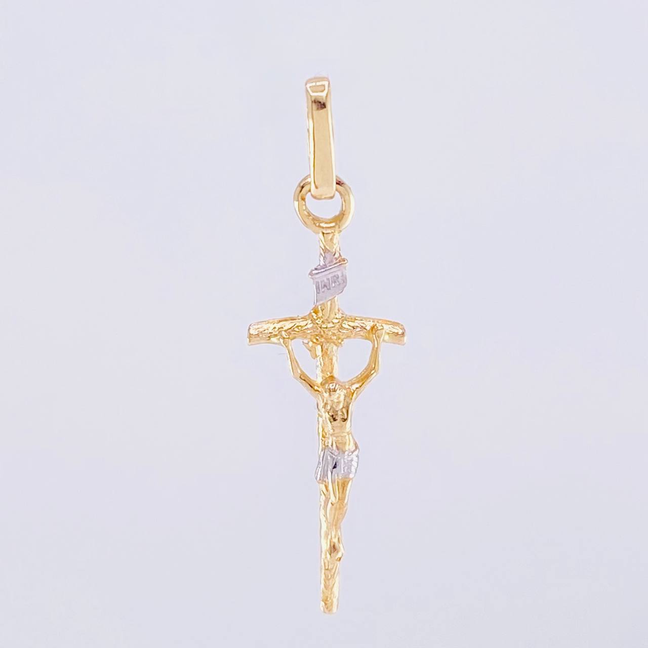 Dije Cruz Cristo 1.35 g / 3.4 cm Dos Oros Amarillo Blanco 18K