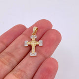 Dije Cruz Trebol Tupida 1.6 g / 2.2 cm Dos Oros Amarillo Blanco 18K
