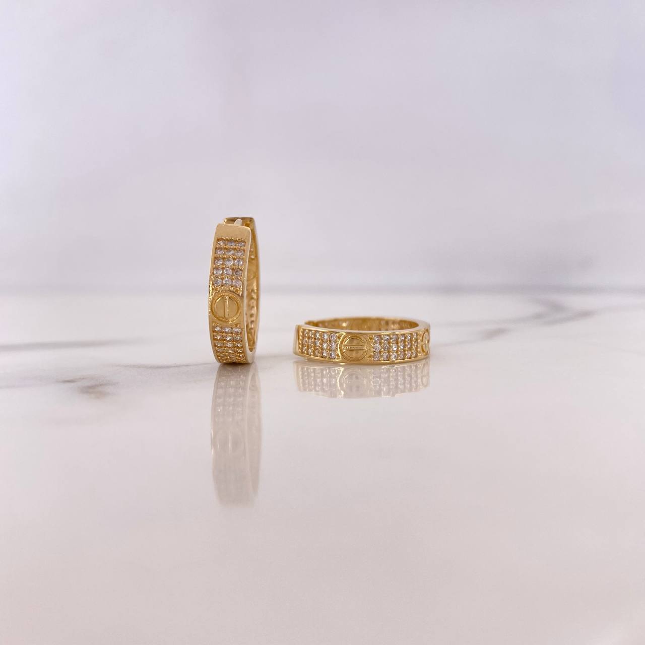 Candongas Tornillo 6.15gr / 1.8cm / Circones Blancos Oro Amarillo 18K #