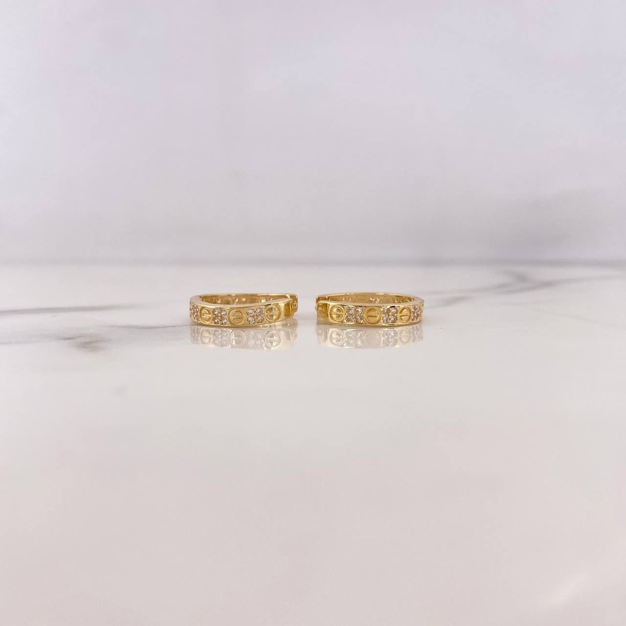 Candongas Tornillo 4.2gr / 1.7cm / Circones Blancos Oro Amarillo 18K #