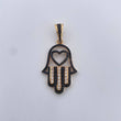 Dije Mano Hamsa 4.3gr / 4cm / Circones Negros Blancos Oro Amarillo 18K &