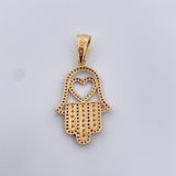 Dije Mano Hamsa 4.3gr / 4cm / Circones Negros Blancos Oro Amarillo 18K &