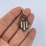 Dije Mano Hamsa 4.3gr / 4cm / Circones Negros Blancos Oro Amarillo 18K &