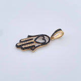 Dije Mano Hamsa 4.3gr / 4cm / Circones Negros Blancos Oro Amarillo 18K &