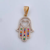 Dije Mano Hamsa 4.35gr / 3.8cm / Circones De Colores Oro Amarillo 18K &