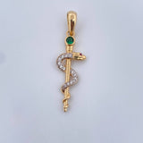 Dije Baston De Hermes 2.3gr / 3.7cm / Circones Blancos Verde Oro Amarillo 18K &