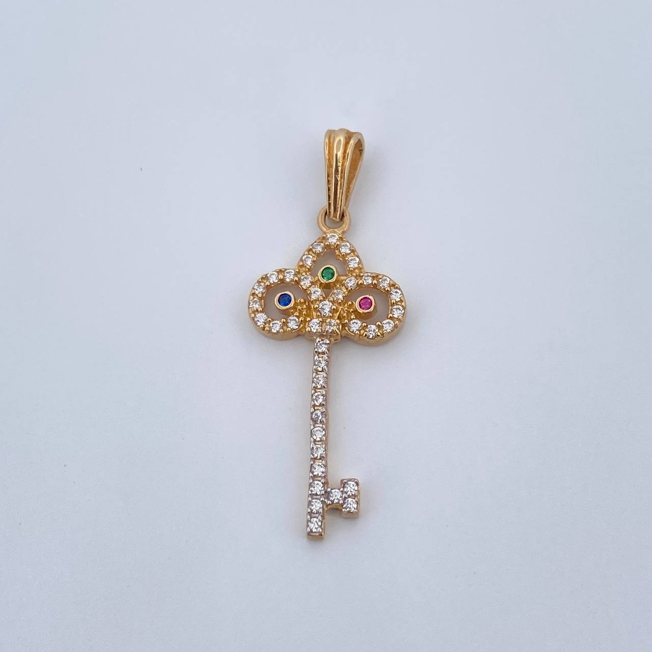 Dije Llave 1.4gr / 3.2cm / Circones De Colores Dos Oros Amarillo  Blanco 18K &