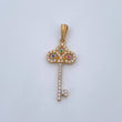 Dije Llave 1.4gr / 3.2cm / Circones De Colores Dos Oros Amarillo  Blanco 18K &