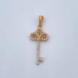 Dije Llave 1.4gr / 3.2cm / Circones De Colores Dos Oros Amarillo  Blanco 18K &