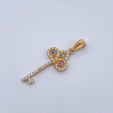 Dije Llave 1.4gr / 3.2cm / Circones De Colores Dos Oros Amarillo  Blanco 18K &