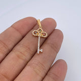 Dije Llave 1.4gr / 3.2cm / Circones De Colores Dos Oros Amarillo  Blanco 18K &