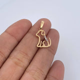 Dije Silueta Perro 1.1gr / 2.3cm / Circones Blancos / Liso Oro Amarillo 18K &