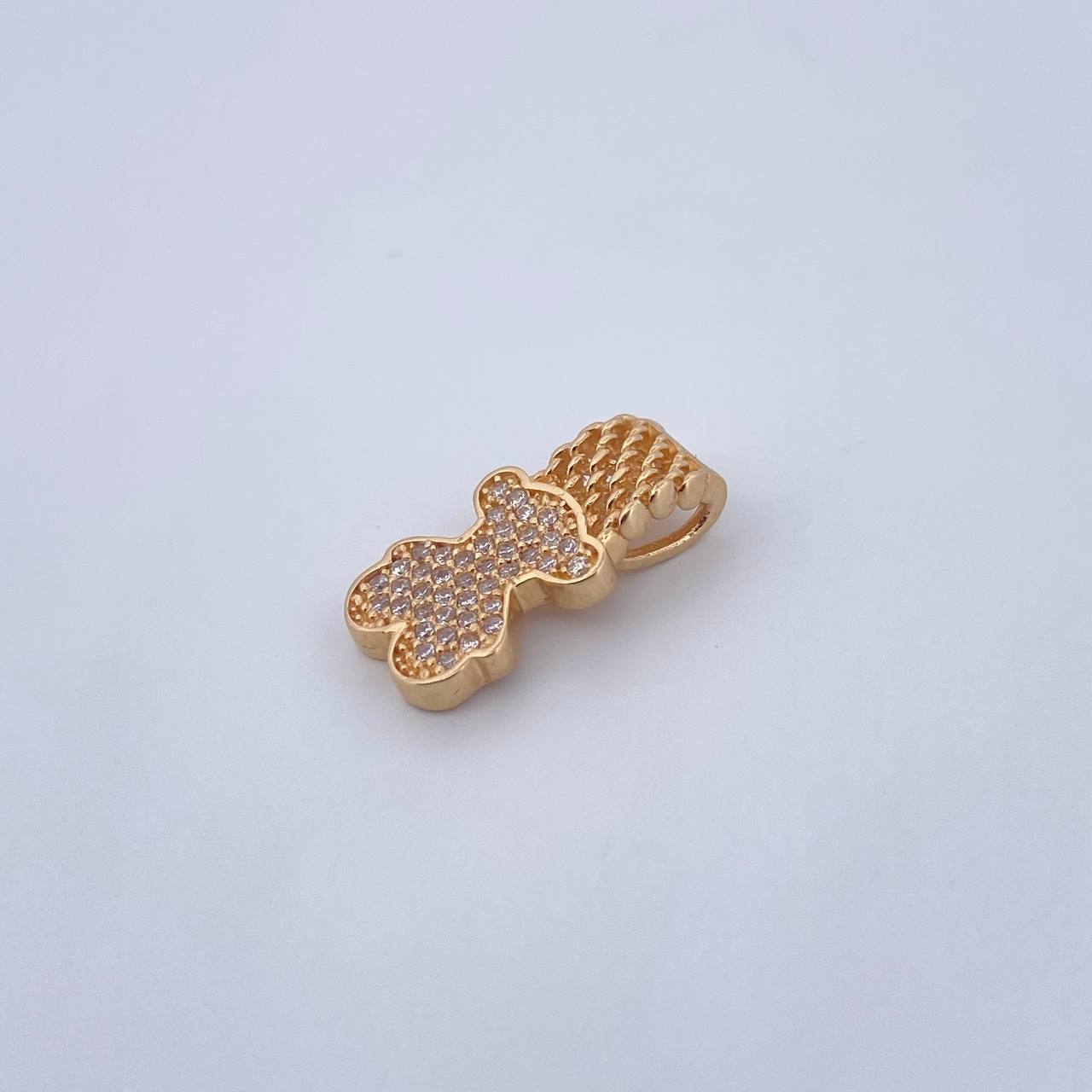Dije Malla Oso Ts 1.95gr / 1.9cm / Circones Blancos Oro Amarillo 18K &