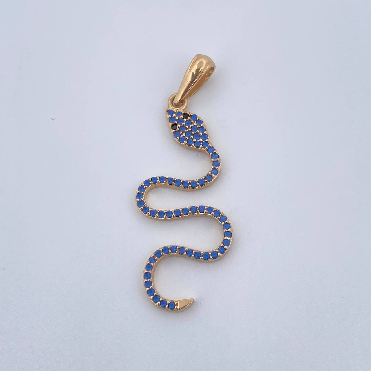 Dije Serpiente 1.75gr / 3.9cm / Circones Azules Negros  Oro Amarillo 18K &