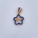 Dije Flor Silueta Love 1.5gr / 2.4cm / Circones Azules Oro Amarillo 18K &
