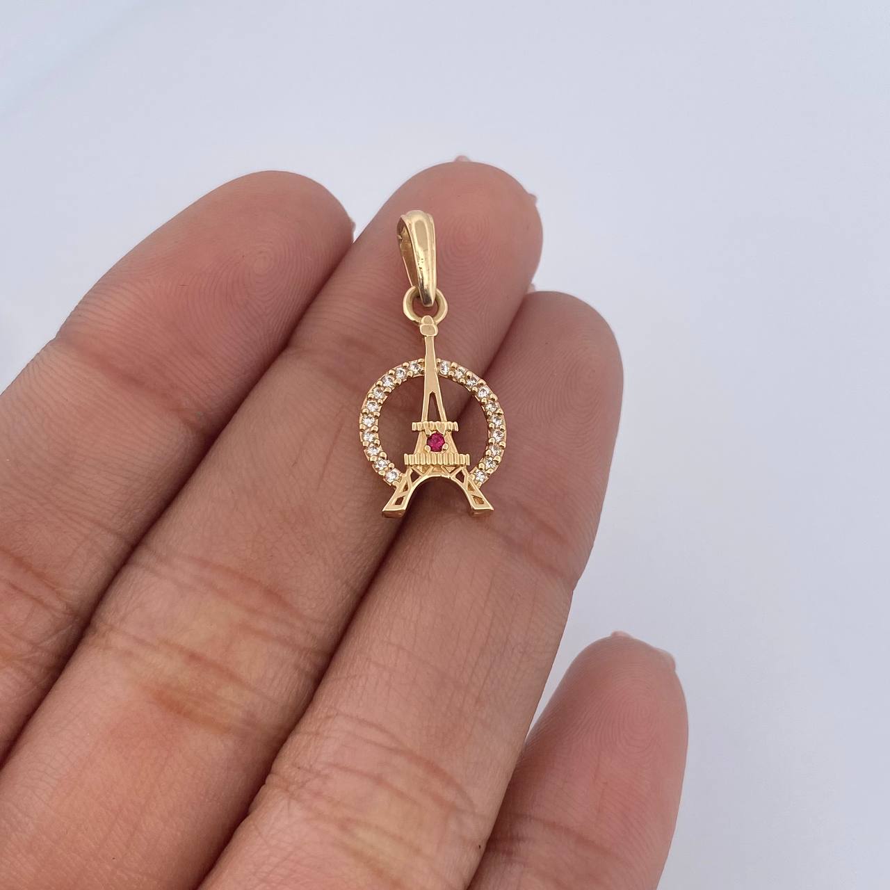 Dije Torre Eiffel 1.15gr / 2.3cm / Circones Blancos Rojo Oro Amarillo 18K &