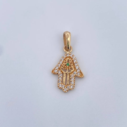 Dije Mano Hamsa 1.6gr / 2.6cm / Circones Blancos Verde Oro Amarillo 18K &