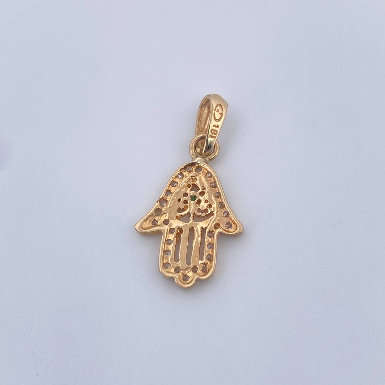 Dije Mano Hamsa 1.6gr / 2.6cm / Circones Blancos Verde Oro Amarillo 18K &