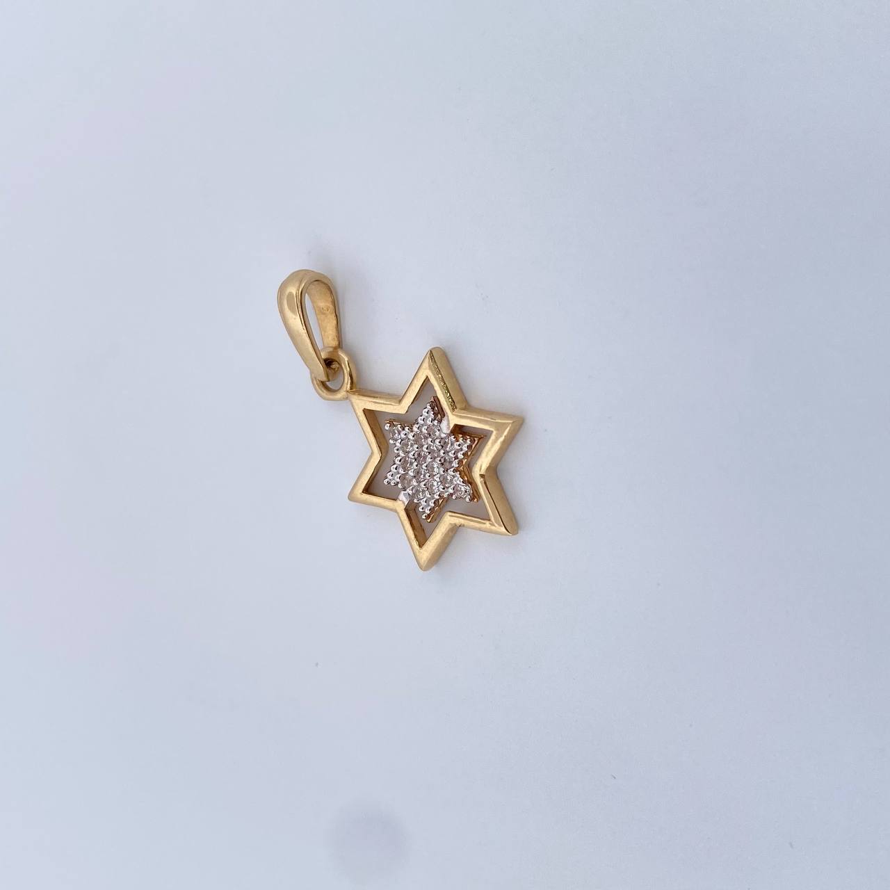 Dije Estrella 1.35gr / 2.4cm / Circones Blancos / Dos Oros Amarillo Blanco 18K &