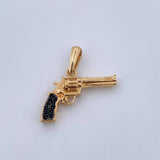 Dije Arma Revolver 2.7gr / 2.2cm / Circones Negros Oro Amarillo 18K &