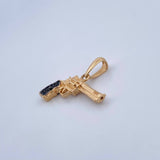 Dije Arma Revolver 2.7gr / 2.2cm / Circones Negros Oro Amarillo 18K &