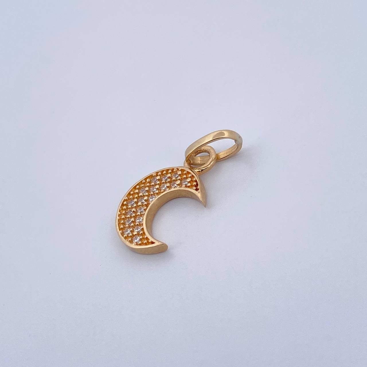 Dije Luna 0.95gr / 2cm / Circones Blancos Oro Amarillo 18K &