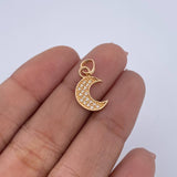 Dije Luna 0.95gr / 2cm / Circones Blancos Oro Amarillo 18K &