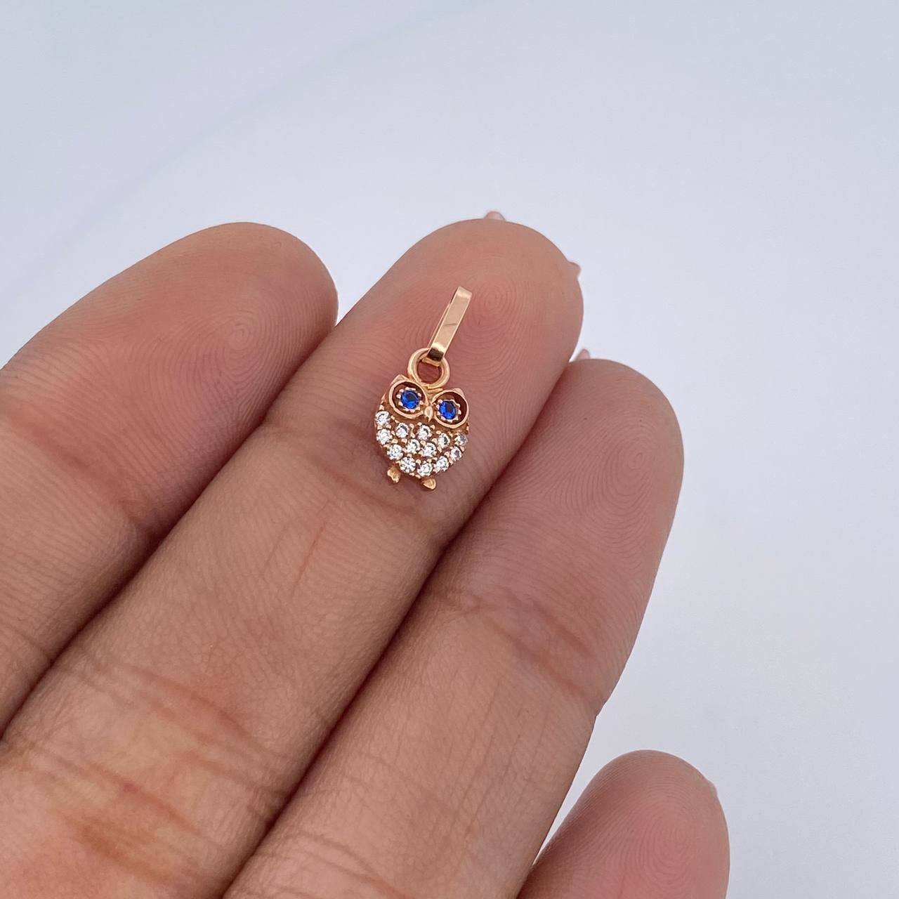 Dije Buho 0.45gr / 1.3cm / Circones Blancos Azules Oro _Rosa 18K &