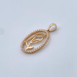 Dije Virgen Maria 2.65gr / 3cm / Circones Blancos Oro Amarillo 18K &