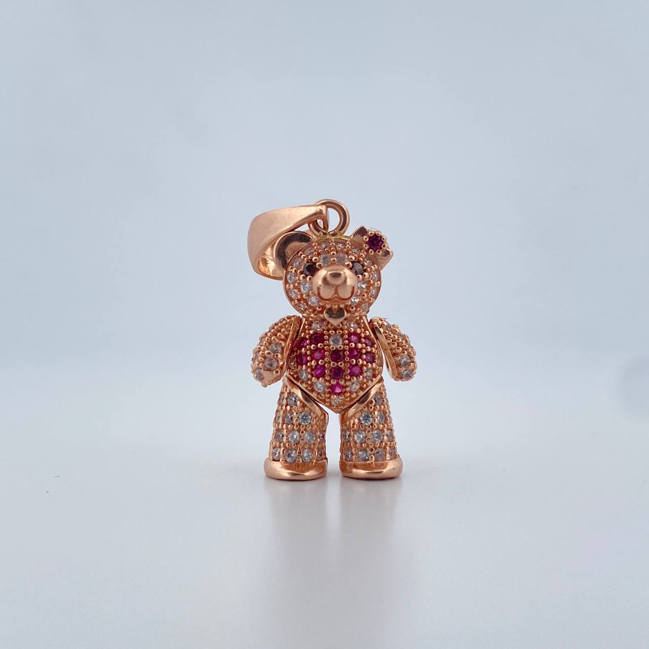Dije Oso Articulado Corazon 4.5gr / 2.9cm / Circones Blancos Fucsias Cafes Oro Rosa 18K &