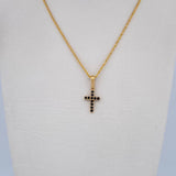 Set Cadena Lazo 0.9gr / 45cm / 0.9mm + Dije Cruz 0.75gr / 2cm Circones Negros Oro Amarillo 18K (Oferta) &