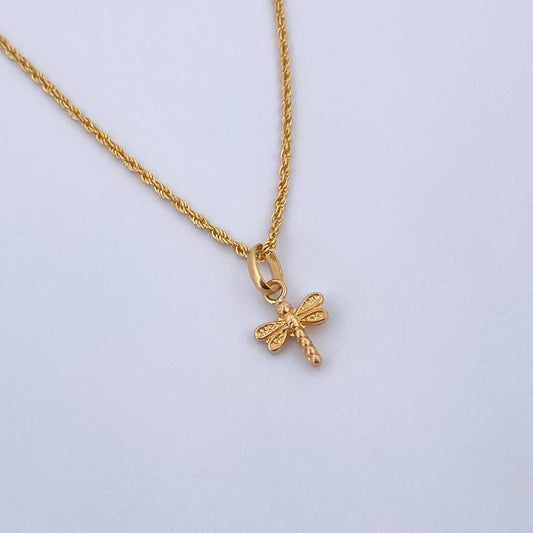 Set Cadena Lazo 0.9gr / 45cm / 0.9mm + Dije Libelula 0.35 / 1.5cm Troquelado Oro Amarillo 18K (Oferta) &