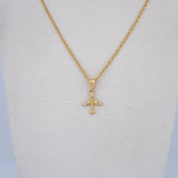 Set Cadena Lazo 0.95gr / 45cm / 0.9mm + Dije Avion 0.6gr / 1.9cm Circones Blancos Oro Amarillo 18K (Oferta) &