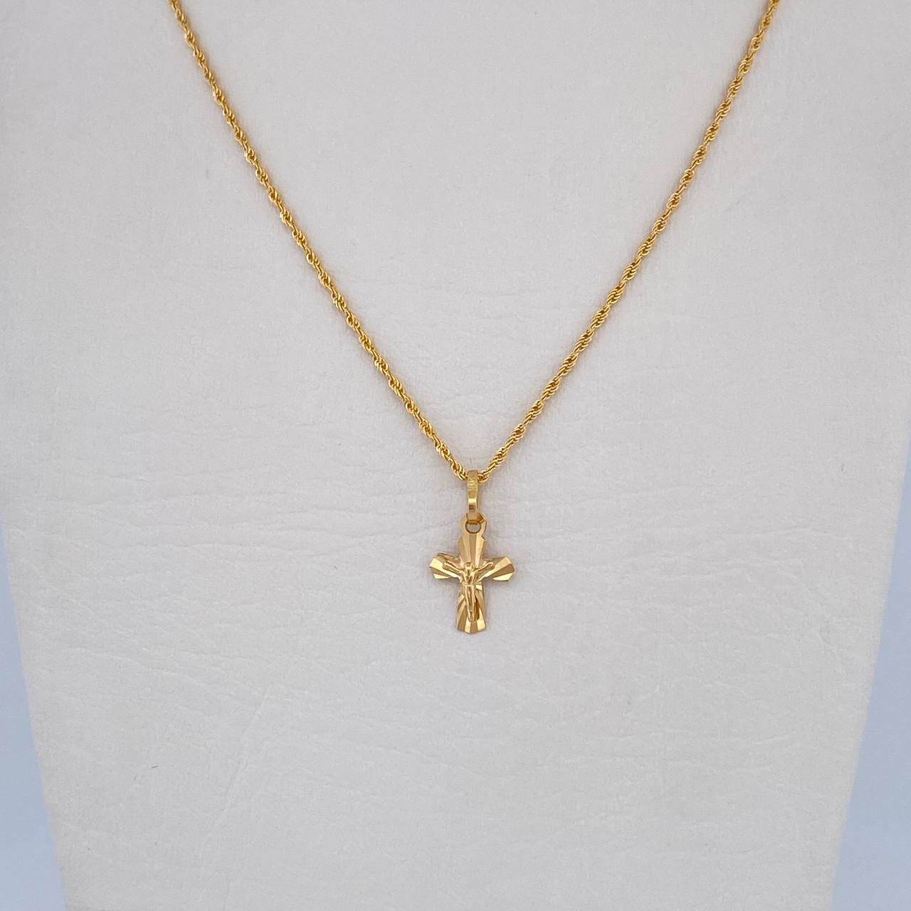 Set Cadena Lazo 0.9gr / 45cm / 0.9mm + Dije Cruz Cristo 0.45gr / 1.5cm Diamantado Oro Amarillo 18K (Oferta) &