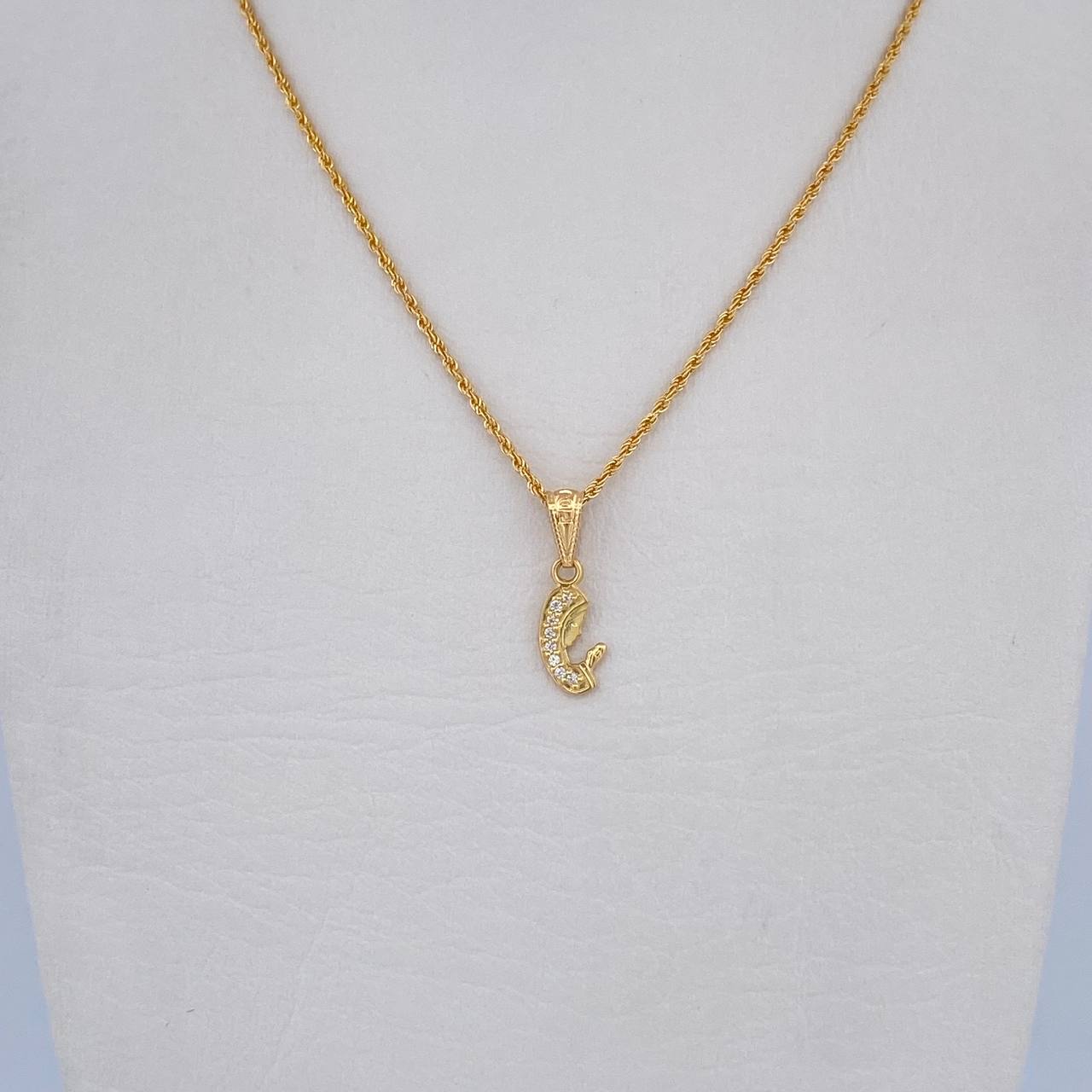 Set Cadena Lazo 0.9gr / 45cm / 0.9mm + Dije Virgen Maria 0.55gr / 1.7cm Circones Blancos Oro Amarillo 18K (Oferta) &