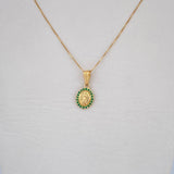 Set Cadena Veneciana 1.05gr/45cm/0.5mm + Dije Virgen Guadalupe 0.7gr/1.8cm Circones Verdes Oro Amarillo 18K (Oferta) &
