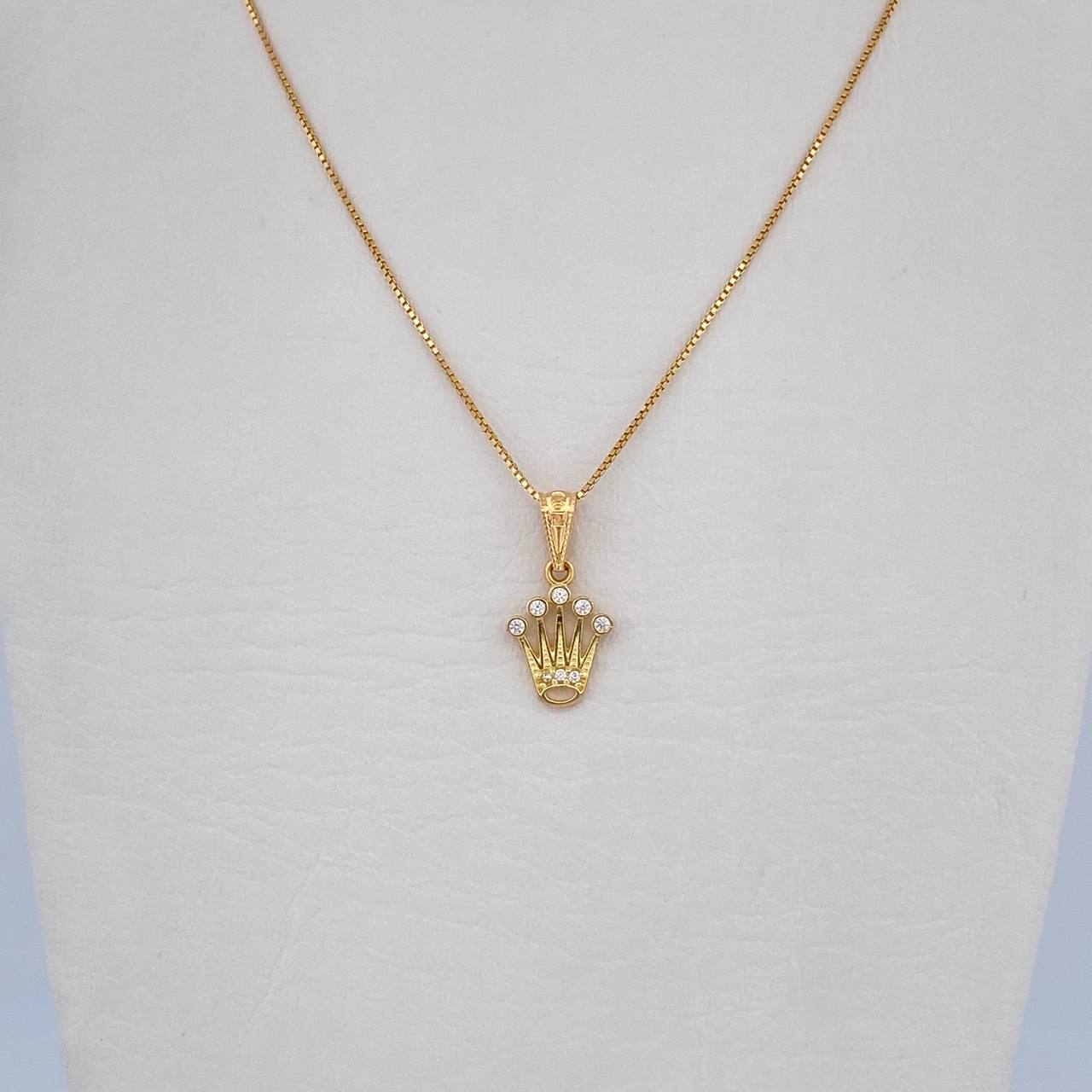 Set Cadena Veneciana 1.9gr / 51cm / 0.5mm + Dije Corona RX 0.8gr / 1.8cm Circones Blancos Oro Amarillo 18K (Oferta) &