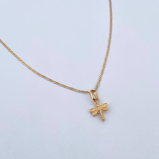 Set Cadena Escalera 1.5gr / 51cm / 0.9mm + Dije Libelula 0.4gr / 1.5cm Troquelado Oro Amarillo 18K (Oferta) &