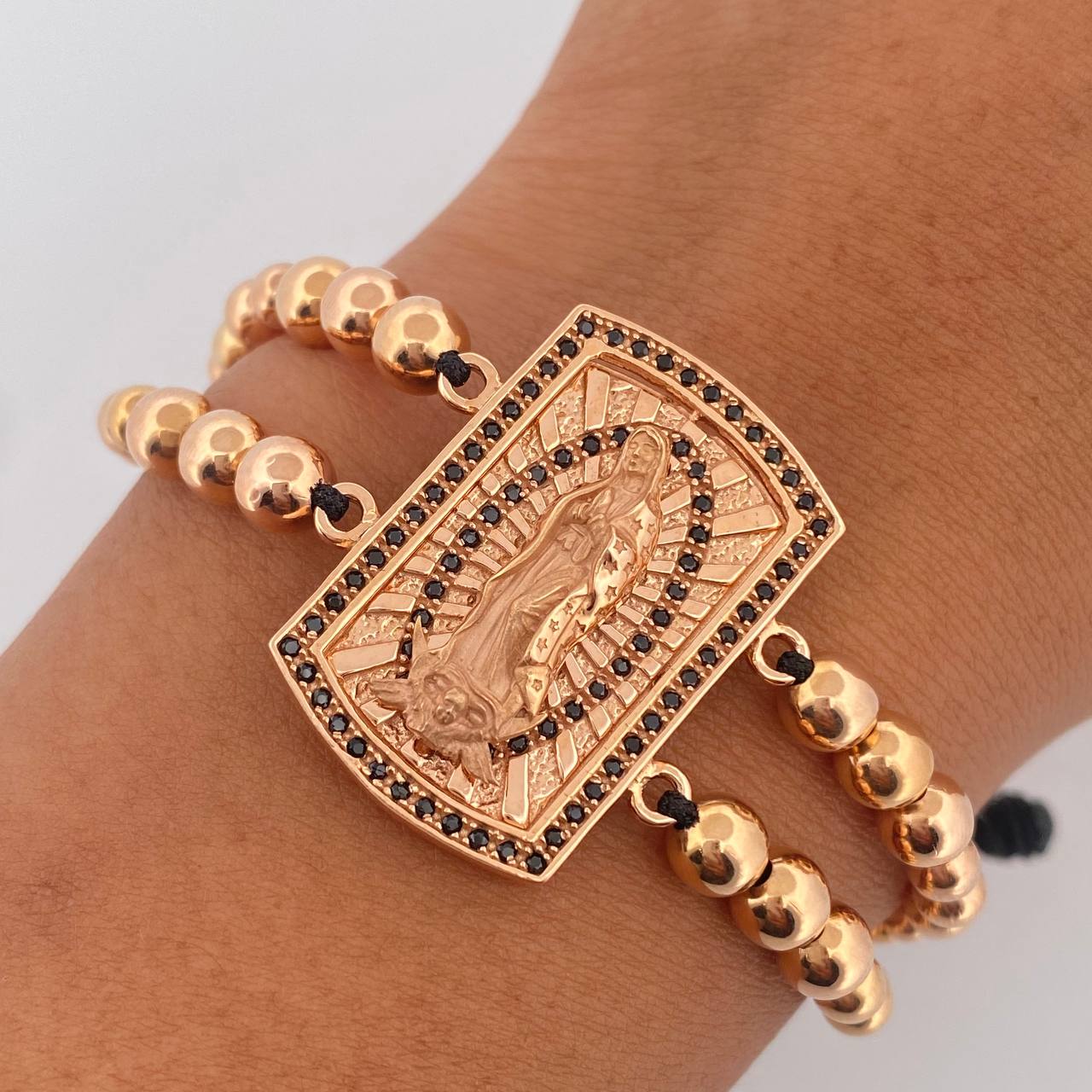 Pulsera Negra Virgen de Guadalupe 10.35gr / Oro 18K $