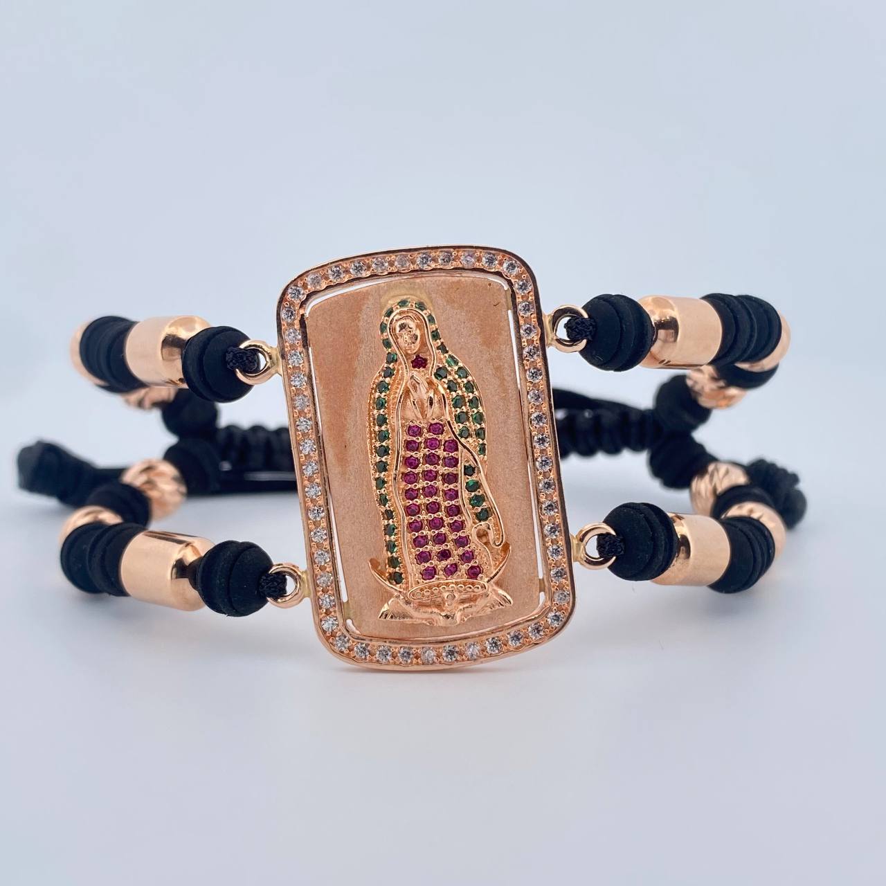 Pulsera Negra Virgen Guadalupe 14.05gr / Oro 18K $