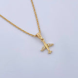 Set Cadena Lazo 0.95gr / 45cm / 0.9mm + Dije Avion 0.6gr / 1.9cm Circones Blancos Oro Amarillo 18K (Oferta) &