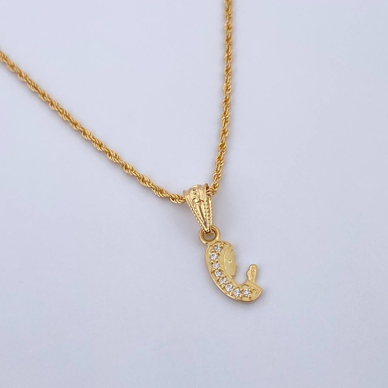 Set Cadena Lazo 0.9gr / 45cm / 0.9mm + Dije Virgen Maria 0.55gr / 1.7cm Circones Blancos Oro Amarillo 18K (Oferta) &