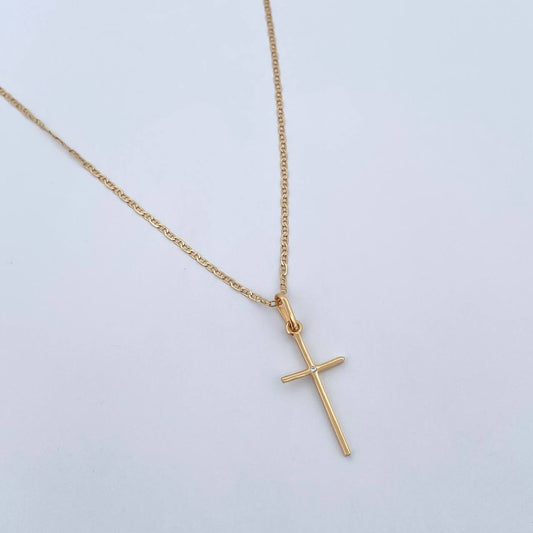 Set Cadena Escalera 1.35gr / 45cm / 0.9mm + Dije Cruz 0.55gr / 2.8cm Circon Blanco Oro Amarillo 18K (Oferta) &