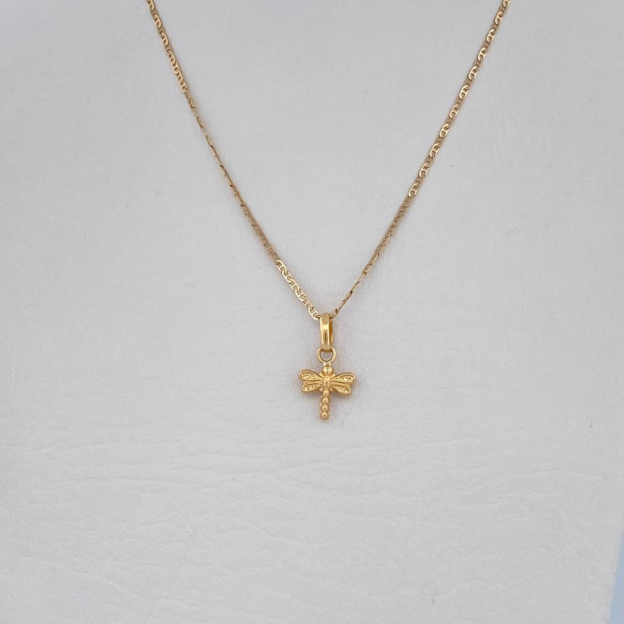 Set Cadena Escalera 1.5gr / 51cm / 0.9mm + Dije Libelula 0.4gr / 1.5cm Troquelado Oro Amarillo 18K (Oferta) &