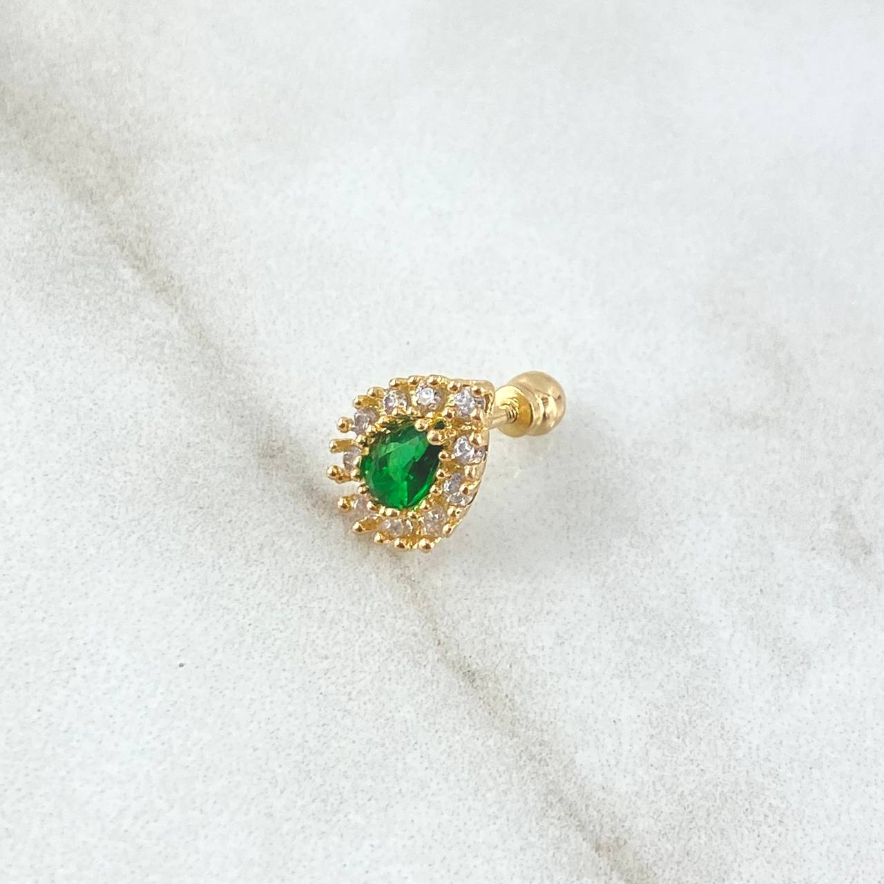 Piercing Halo Gota 1.05gr / 1cm / Circones Blancos Y Verde Oro Amarillo 18K (Joya) *