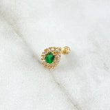 Piercing Halo Gota 1.05gr / 1cm / Circones Blancos Y Verde Oro Amarillo 18K (Joya) *
