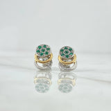 Topos Tres Aros Sello Flor 3.25gr / 1.3cm / Esmeraldas 22pts Diamantes 7pts Dos Oros Amarillo Blanco 18K (Joya) ©