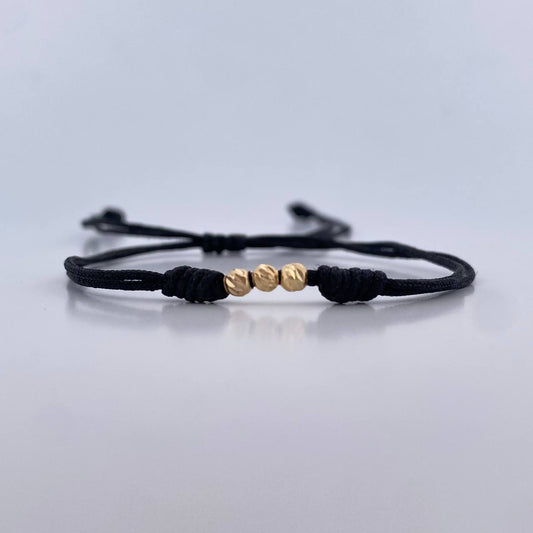 Pulsera Negra 0.25gr / 4mm Bolas Diamantadas Oro Amarillo 18K  (A.C)