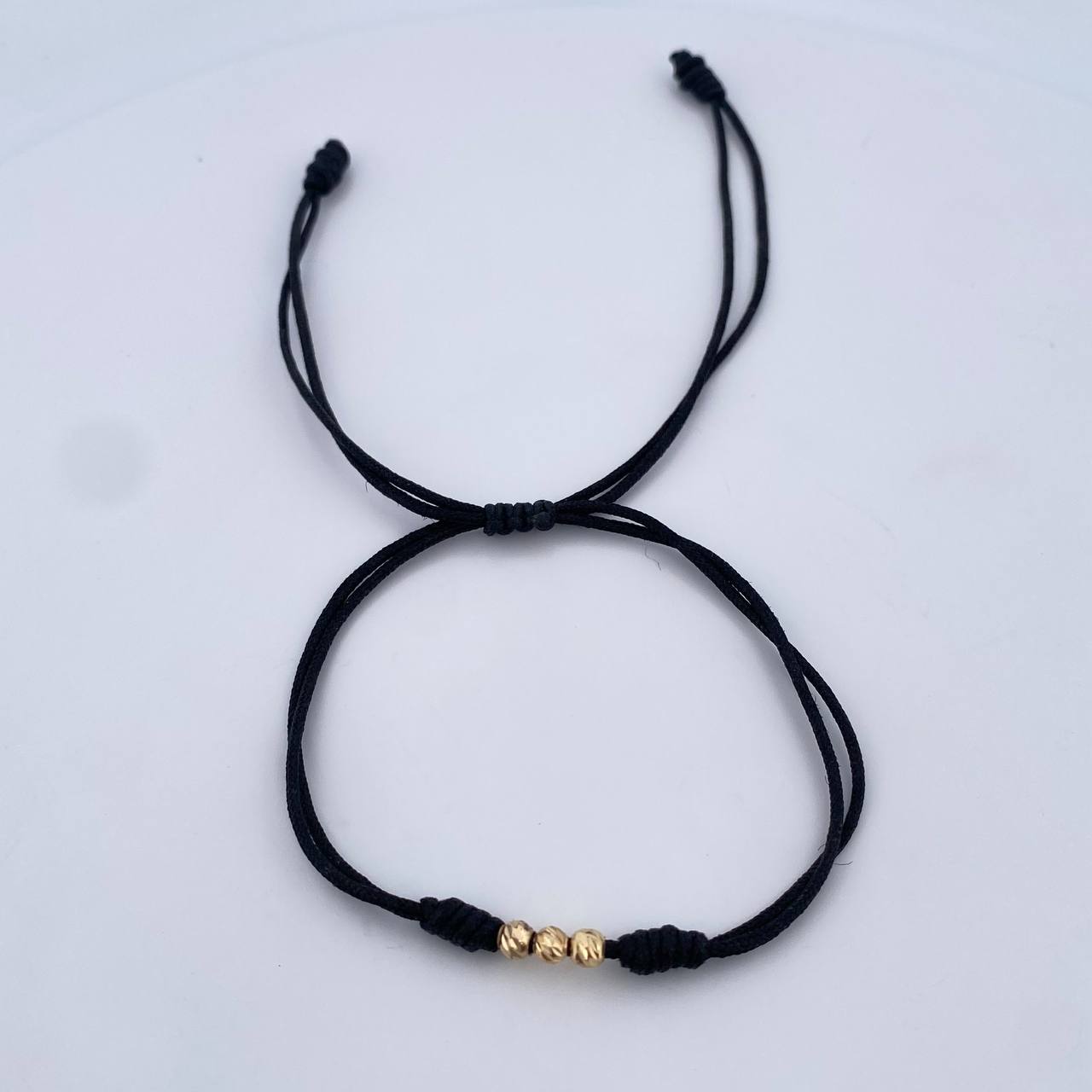 Pulsera Negra 0.25gr / 4mm Bolas Diamantadas Oro Amarillo 18K  (A.C)