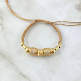 Pulsera Caqui Cilindros de Fuego 4gr / 5mm-6mm Bola Diamantadas Lisas Cilindro 7und Circones Blancos Oro Amarillo 18K